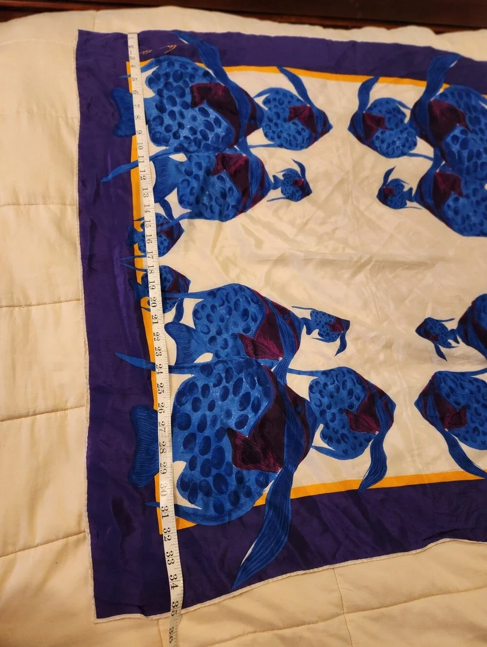 Vintage Anne Klein, Tropical Blue Fish Scarf 35 Inch Square, EUC